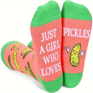 JUST A GIRL WHO LOVES PICKLES NEW PICKLES THEME LETTER SOCKS MID-LEG COTTON SOCKS