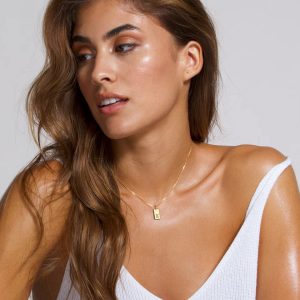 stainless steel corrosion engraving 26 letter square pendant ladies necklace furnace inside 18K gold vacuum plating